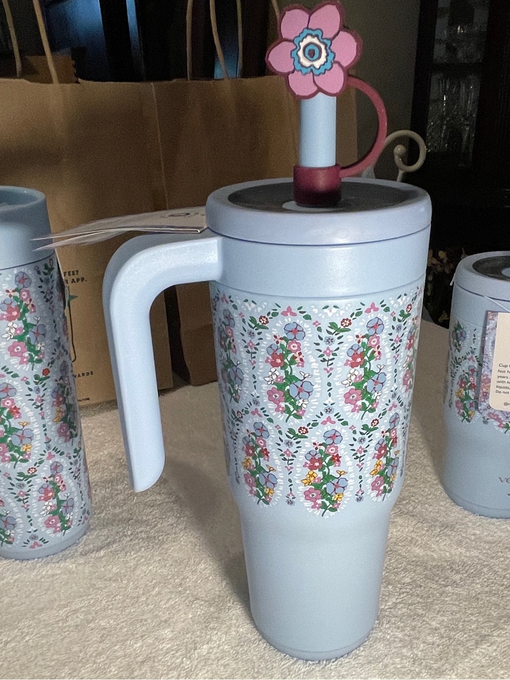 Vera Bradley x reduce spill proof chiller 24 oz tumbler with floral straw topper